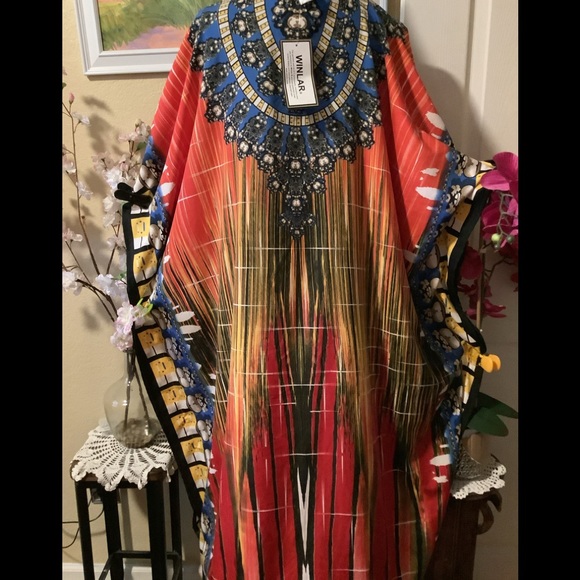 🌻NWT WINLAR MULTICOLOR COVERUP/CAFTAN DRESS - Picture 6 of 12